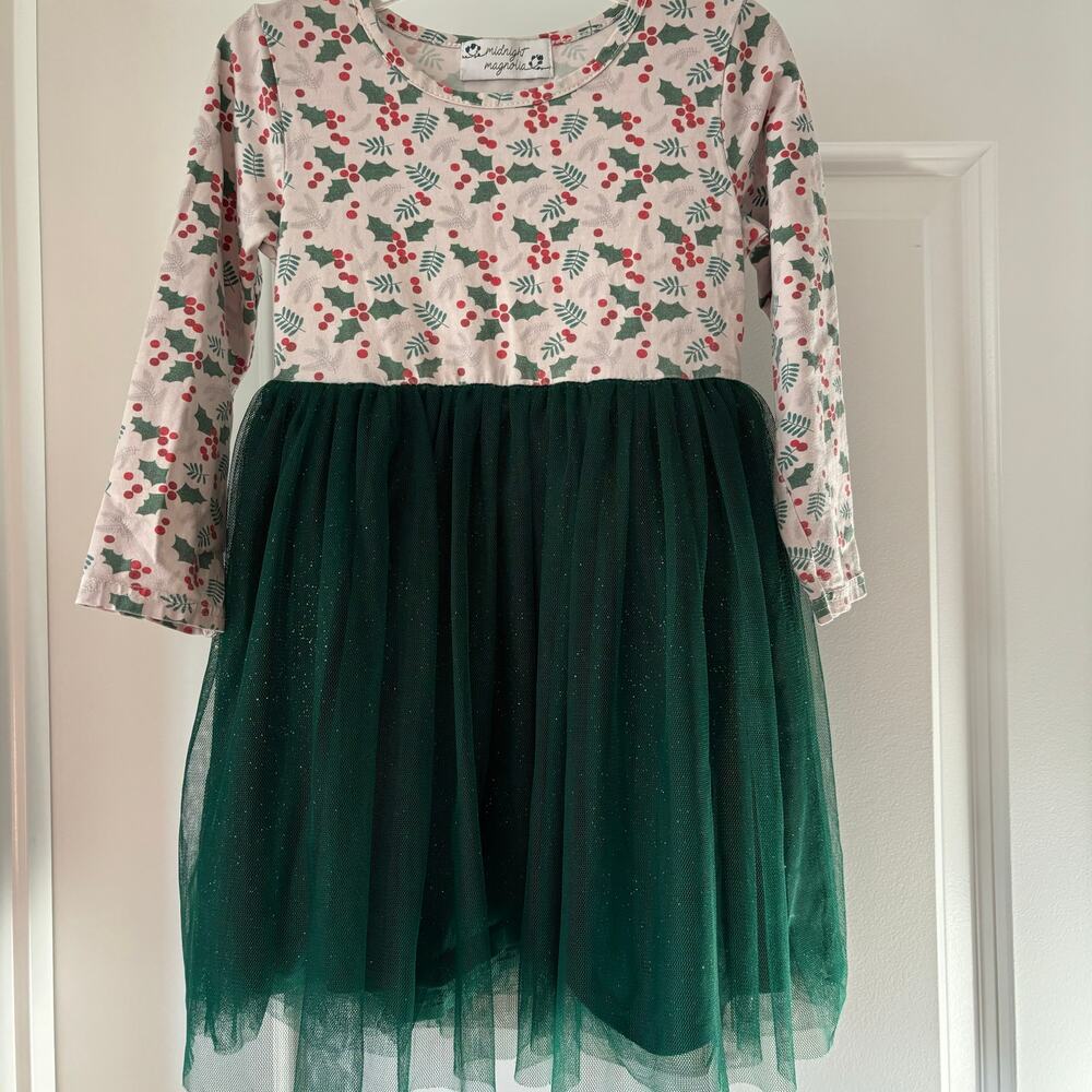 Midnight Magnolia Holly Mistletoe Sparkly Green Tulle Dress Size 4 EUC